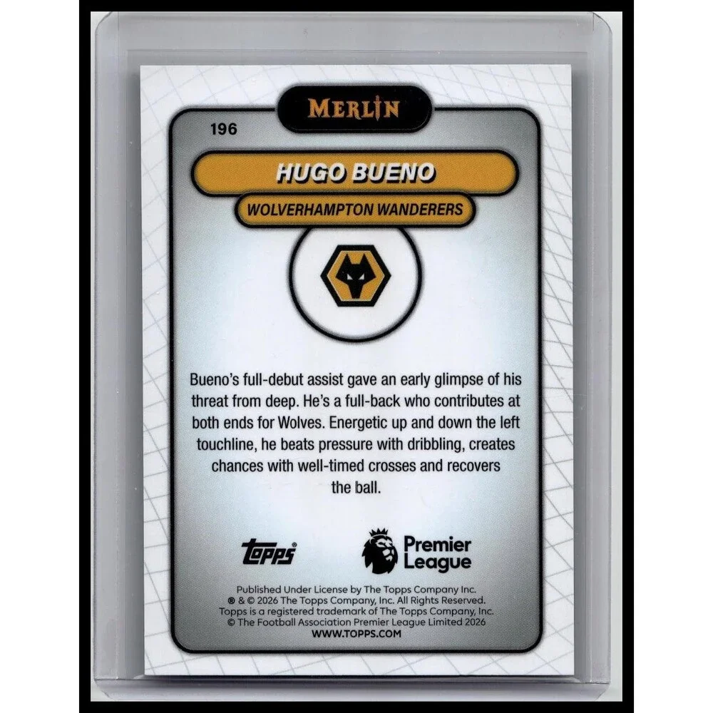 2026 Merlin Premier League #196 Hugo Bueno Aqua Mojo Refractor #/199